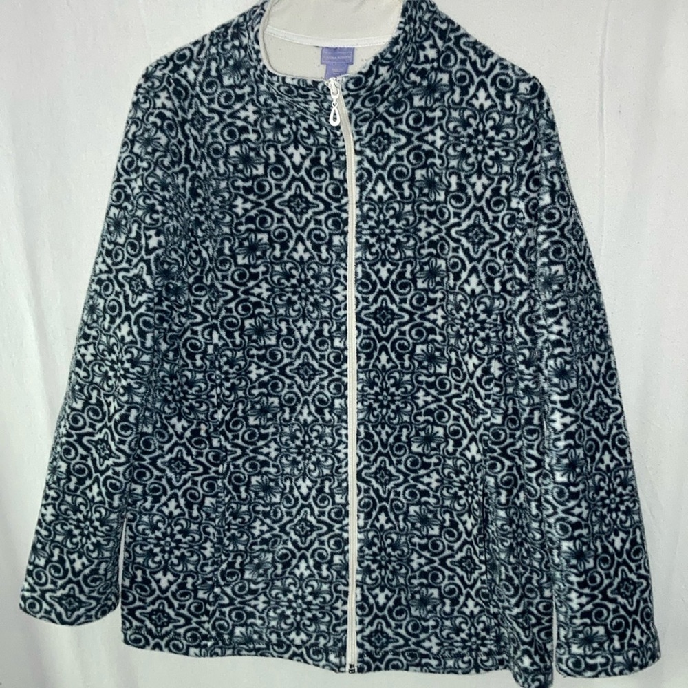Laura Scott Black and White Patterned Fleece Jacket